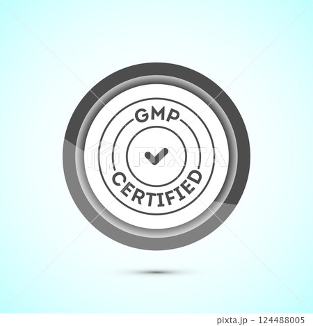 GMP certified icon design illustration. Good manufacturing practice label badge, Button design GMP certified icon design illustration. Good manufacturing practice label badge, Button design 124488005