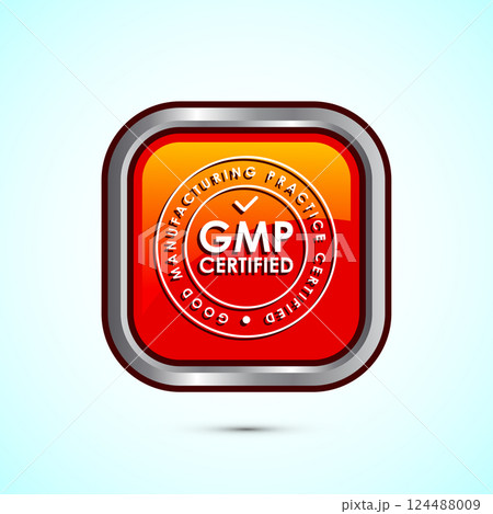 GMP certified icon design illustration. Good manufacturing practice label badge, Button design GMP certified icon design illustration. Good manufacturing practice label badge, Button design 124488009