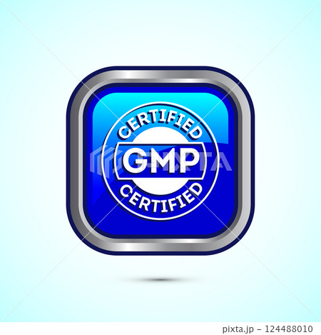 GMP certified icon design illustration. Good manufacturing practice label badge, Button design GMP certified icon design illustration. Good manufacturing practice label badge, Button design 124488010