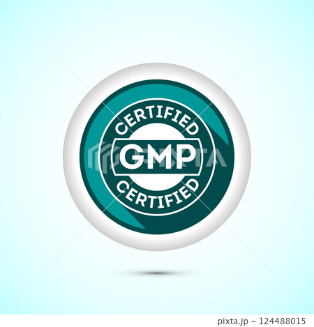 GMP certified icon design illustration. Good manufacturing practice label badge, Button design GMP certified icon design illustration. Good manufacturing practice label badge, Button design 124488015