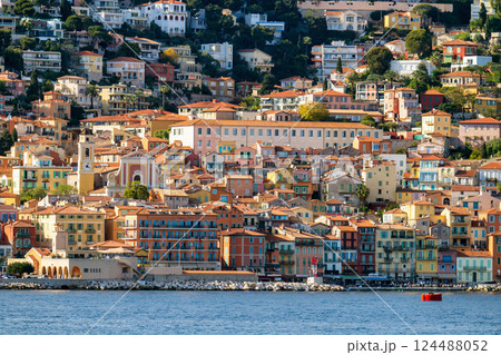 Villefranche sur Mer coastal view landscape,  little village in Cote D'Azur, France 124488052