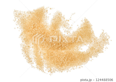 pile of brown granulated sugar isolated on white background. Top view, flat lay 124488506