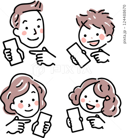 スマホを持っている4人家族 124488670