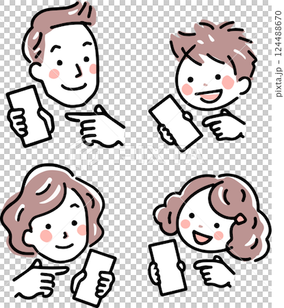 スマホを持っている4人家族 124488670