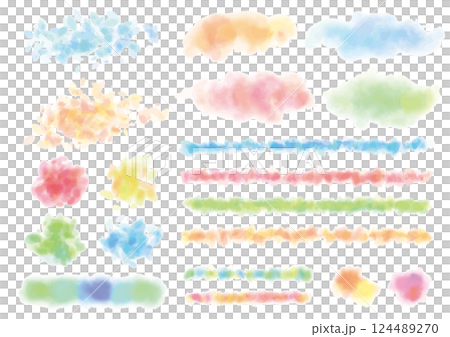 Colorful watercolor fluffy decoration set Colorful watercolor fluffy decoration set 124489270