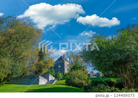 Discover the Historic Braganza Palace with Striking Red Brick Chimneys. 124489373