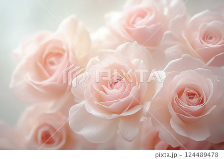 ピンク色の薔薇の花束。母の日のデザインに最適なイメージ背景 ピンク色の薔薇の花束。母の日のデザインに最適なイメージ背景 124489478