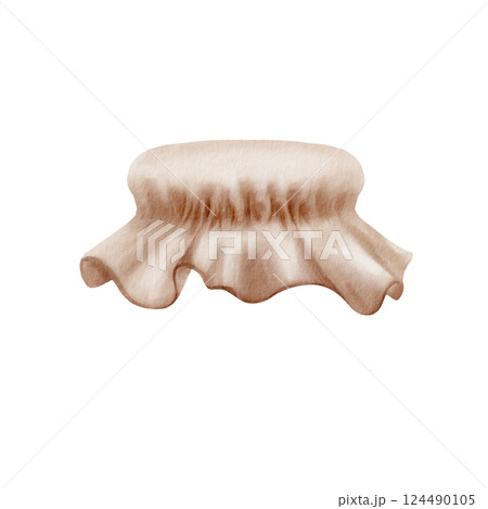 Vintage fabric or paper lid for tying with twine or ribbon on glass jars for summer preserves of berries,fruits,vegetables in an isolated watercolor illustration as part of the kitchen cozy decor  124490105