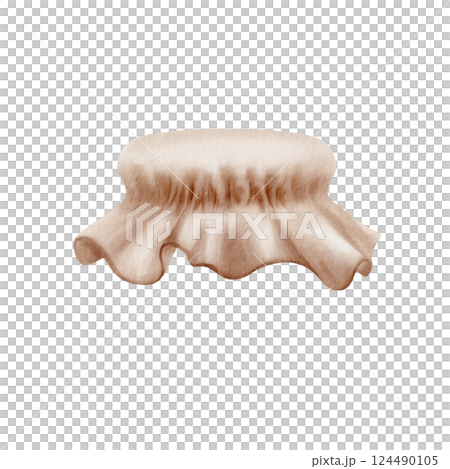 Vintage fabric or paper lid for tying with twine or ribbon on glass jars for summer preserves of berries,fruits,vegetables in an isolated watercolor illustration as part of the kitchen cozy decor  124490105