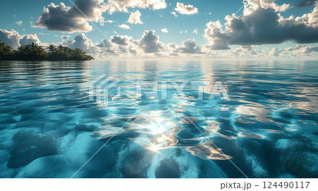 南国の透明な海と青い空：実写風