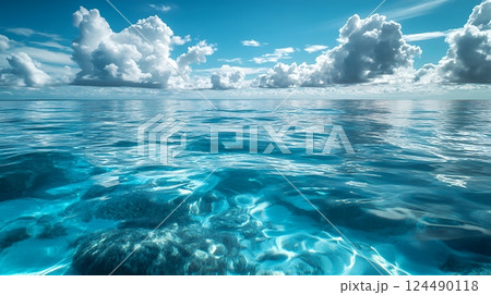 南国の透明な海と青い空：実写風