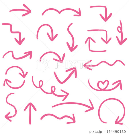 一本線の手書き矢印セットのイラスト(ピンク) 一本線の手書き矢印セットのイラスト(ピンク) 124490180