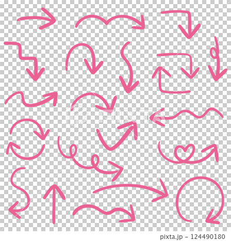 一本線の手書き矢印セットのイラスト(ピンク) 一本線の手書き矢印セットのイラスト(ピンク) 124490180