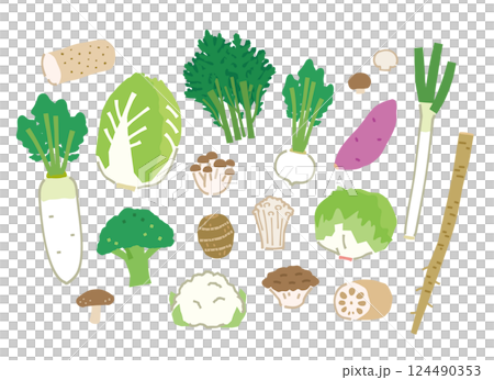 新鮮的秋冬蔬菜插畫 124490353