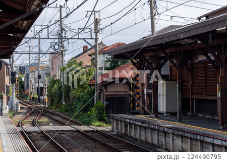 Nostalgic scene at Hase Station in Kamakura, featuring a small-town train stop 124490795