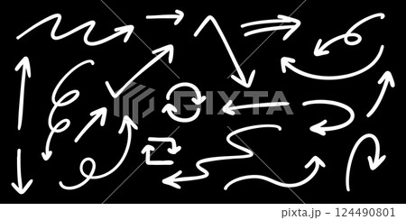 ベクターのペンの手書きの矢印セット 白黒 124490801