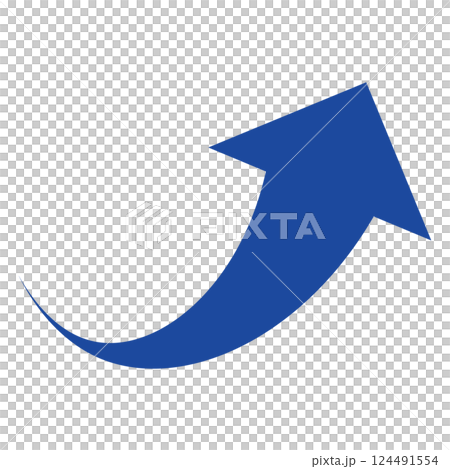 Illustration of a simple blue arrow rising to the right on a white background 124491554