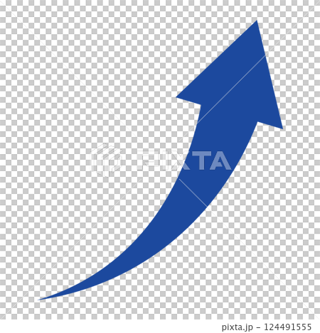 Illustration of a simple blue arrow rising to the right on a white background 124491555