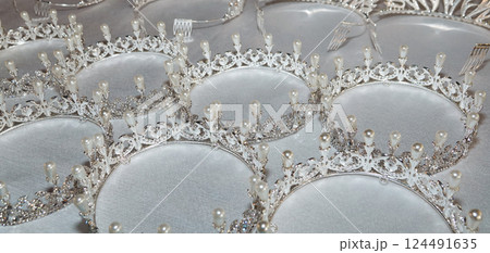 Crowns for a beauty contest made to order by craftsmen jewelers Crowns for a beauty contest made to order by craftsmen jewelers 124491635