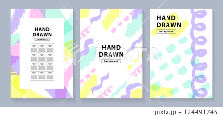 ラフなタッチのカラフルな模様の背景セット_5 ラフなタッチのカラフルな模様の背景セット_5 124491745