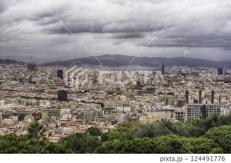 Aerial cityscape view of Barcelona, Catalonia, Spain 124491776