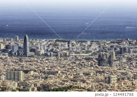 Aerial view from Tibidabo mountain over Barcelona, Catalonia, Spain 124491788