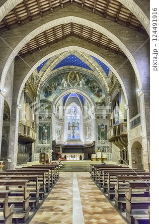 Interior view of the medieval Cathedral of Gubbio, Umbria, Italy 124491916