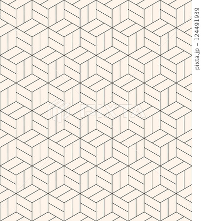 Seamless geometric pattern. Seamless geometric texture in op art design. Vector seamless pattern. Modern stylish texture with monochrome trellis.  124491939