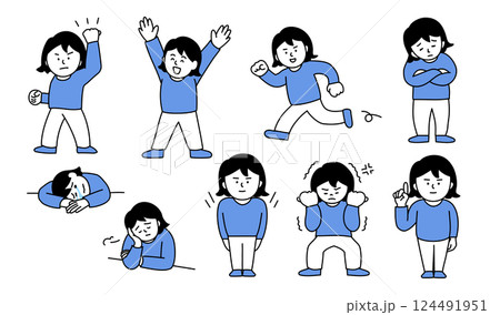 手描きの女性のさまざまなポーズのセット 124491951