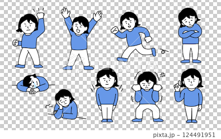 手描きの女性のさまざまなポーズのセット 124491951