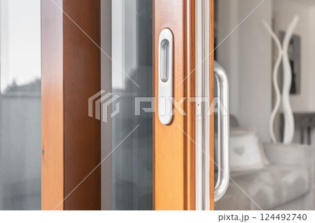 Wooden window open detail Wooden window open detail 124492740