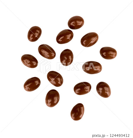 chocolate ball drop fall isolated on white background chocolate ball drop fall isolated on white background 124493412