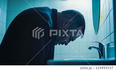 Emotional Struggle in the Bathroom Emotional Struggle in the Bathroom 124493537