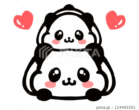 かわいいパンダ親子の落書き風イラスト素材3 124493581