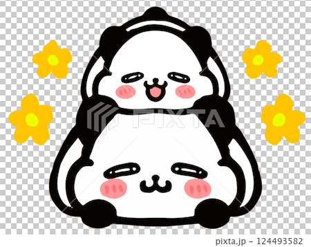 可愛的熊貓父母和孩子塗鴉風格插圖 2 124493582