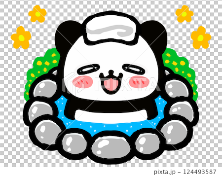 塗鴉風格的插圖，可愛的熊貓正在洗澡 2 124493587