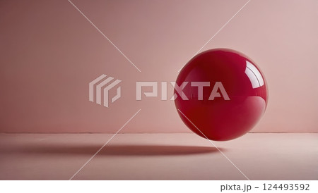 Minimalist Composition Featuring a Floating Red Sphere Against a Pink Background Minimalist Composition Featuring a Floating Red Sphere Against a Pink Background 124493592