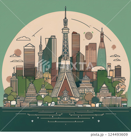 東京タワーと都市の風景 124493609