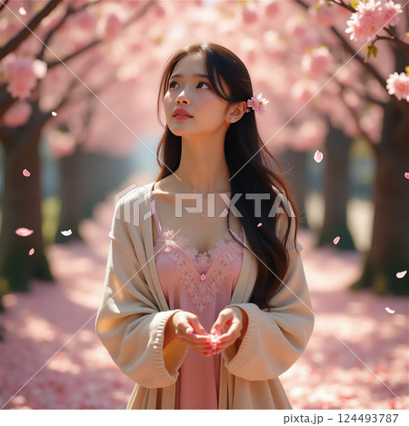 桜と若い女性 桜と若い女性 124493787