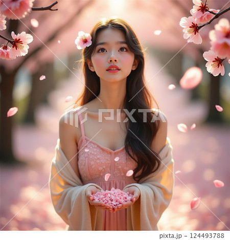 桜と若い女性 桜と若い女性 124493788