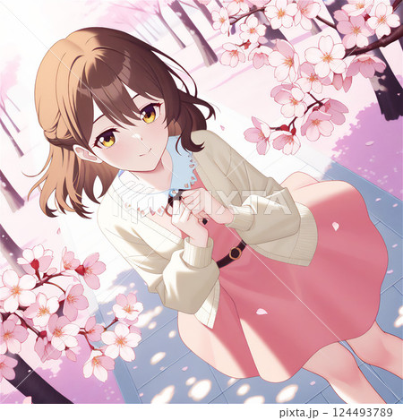 桜と女の子 桜と女の子 124493789