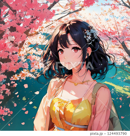 桜と女の子 桜と女の子 124493790