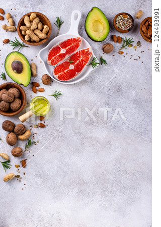 Healthy fat concept. Product with omega 3. 124493991