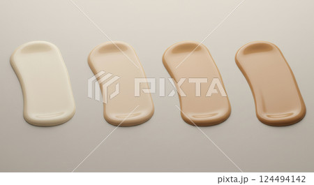 ファンデーションの色展開とツヤ質感の比較画像（AI生成画像） 124494142