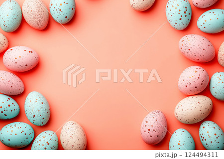 Easter eggs on pink background 124494311