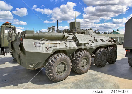 Armored Personnel Carrier Parked at Exhibition 124494328