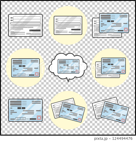 健康保険被保険者証（保険証）表裏両面のイラスト　カラー　ベクター　アイコン　セット　青色 124494476