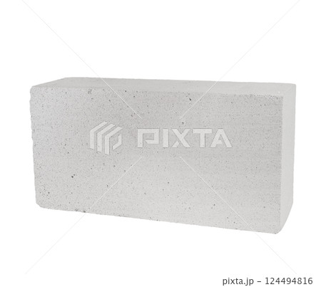 Lightweight aerated concrete block isolated on white background. Construction material for walls, buildings, and insulation. 124494816