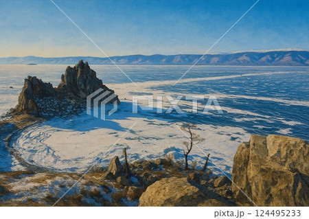 冬のバイカル湖とシャーマン・ロック｜氷に閉ざされた神秘の風景 124495233
