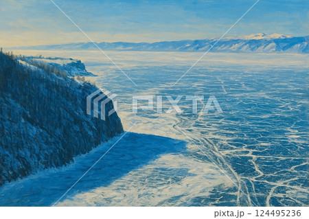 冬のバイカル湖と氷結した水面｜静寂に包まれた風景 124495236